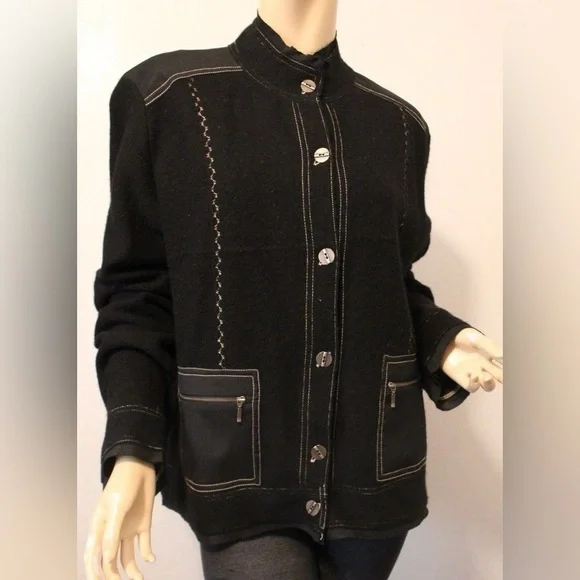 Chicos Vintage 100% Wool Button Front Mock Neck Jacket Size Large - Picture 1 of 11